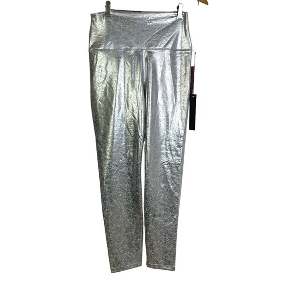 Carbon 38 Crackle Foil 7/8 Leggings Medium Womens Silver Metallic Gym Workout - Picture 1 of 9